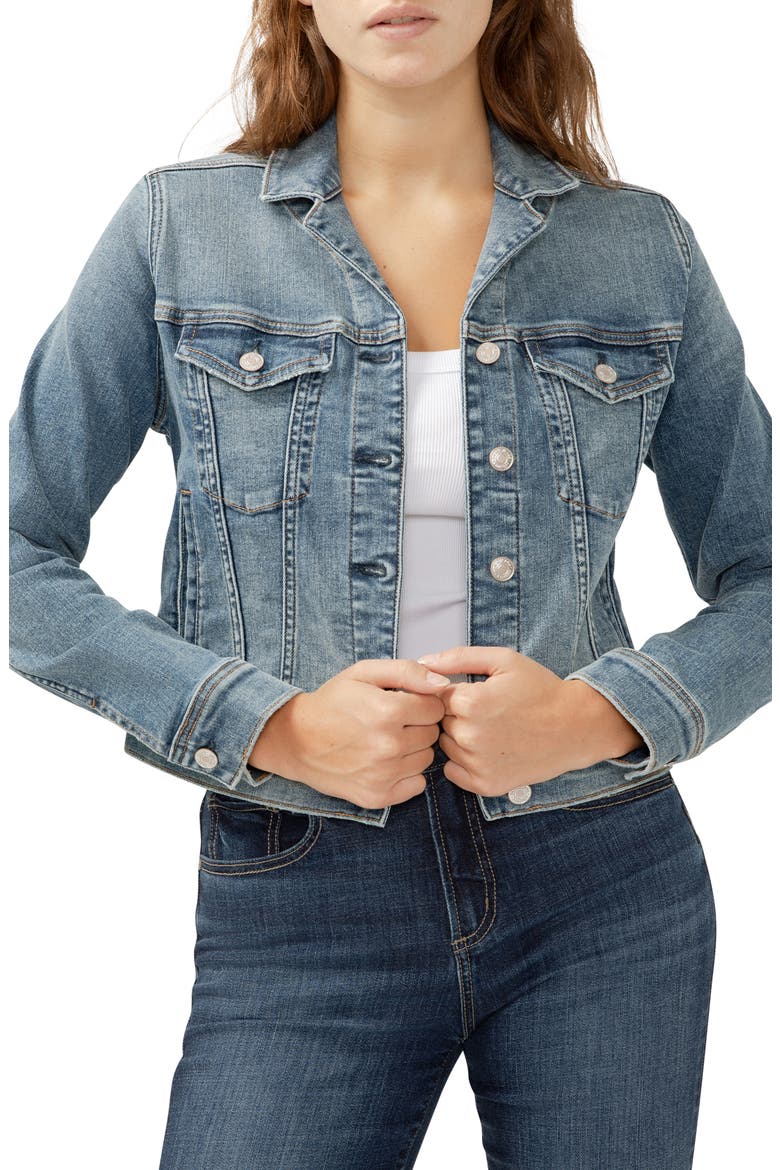 Fitted Denim Trucker Jacket, Alternate, color, INDIGO