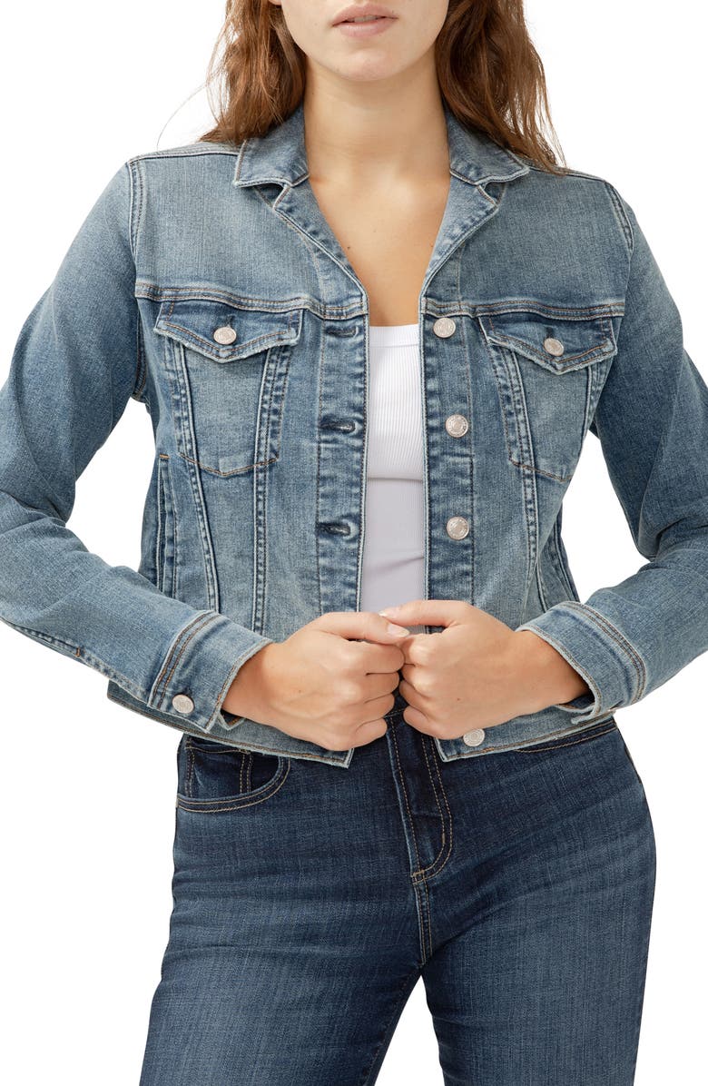 Silver Jeans Co. Fitted Denim Trucker Jacket, Alternate, color, Indigo