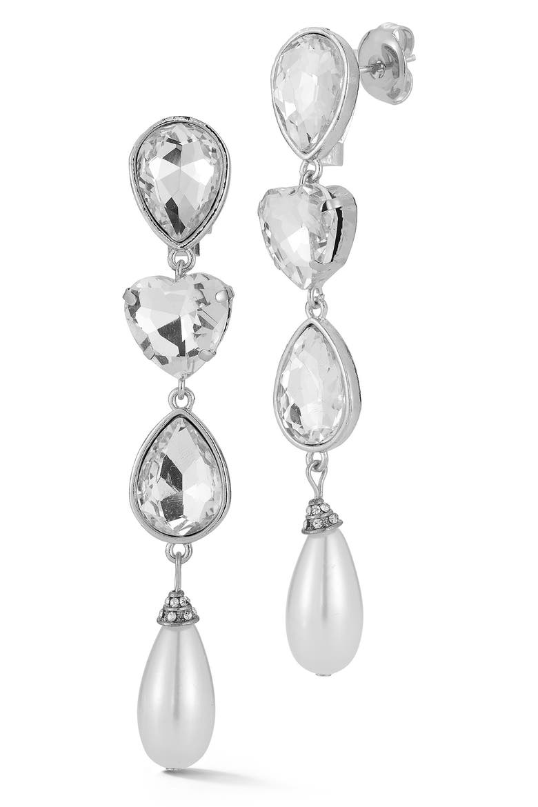 Cubic Zirconia & Faux Pearl Link Drop Earrings, Main, color, SILVER