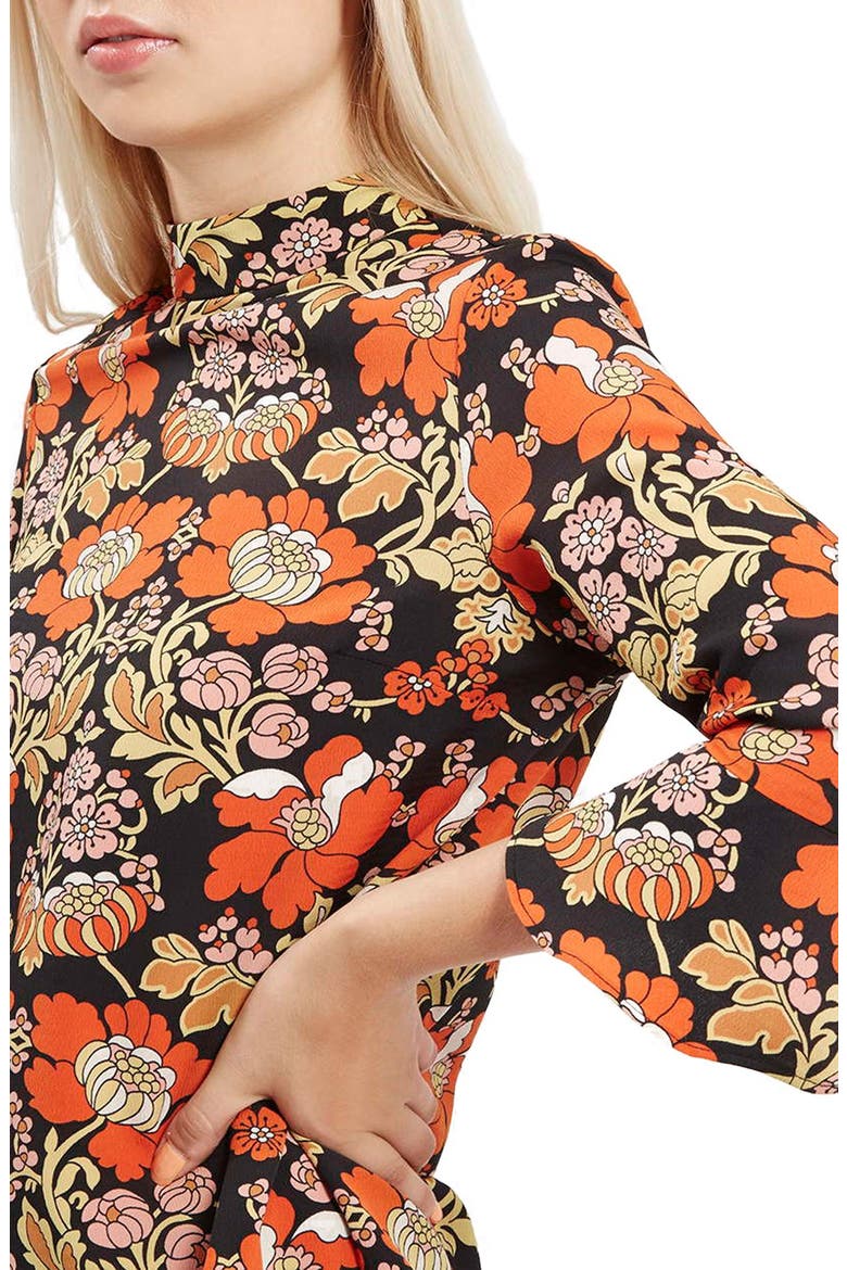 Floral Print High Neck Top, Alternate, color, ORANGE MULTI
