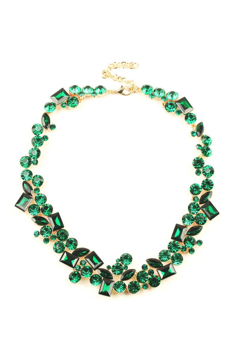 EYE CANDY LOS ANGELES Multi Shape Green Crystal Cluster Collar Necklace, Main, color,