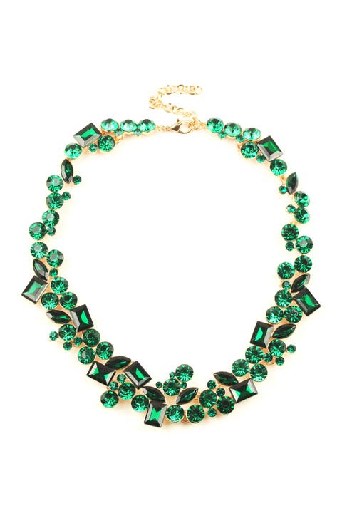 Multi Shape Green Crystal Cluster Collar Necklace