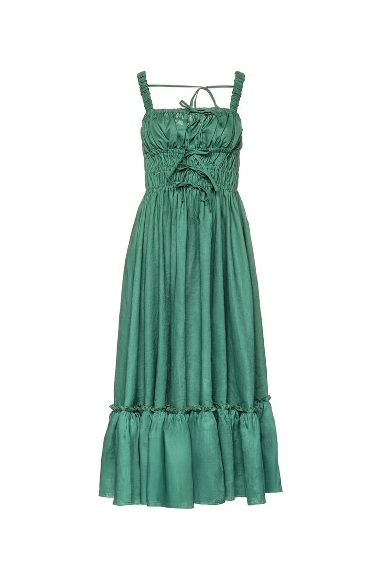 Vasiliki Amara Ruched Midi Linen Dress, Main, color, Emerald