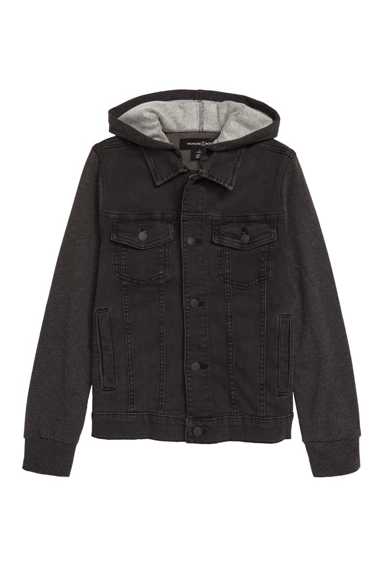 Kids' Denim & Knit Jacket, Main, color, BLACK