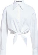 Dolce&Gabbana Tie Font Stretch Poplin Crop Button-Up Shirt