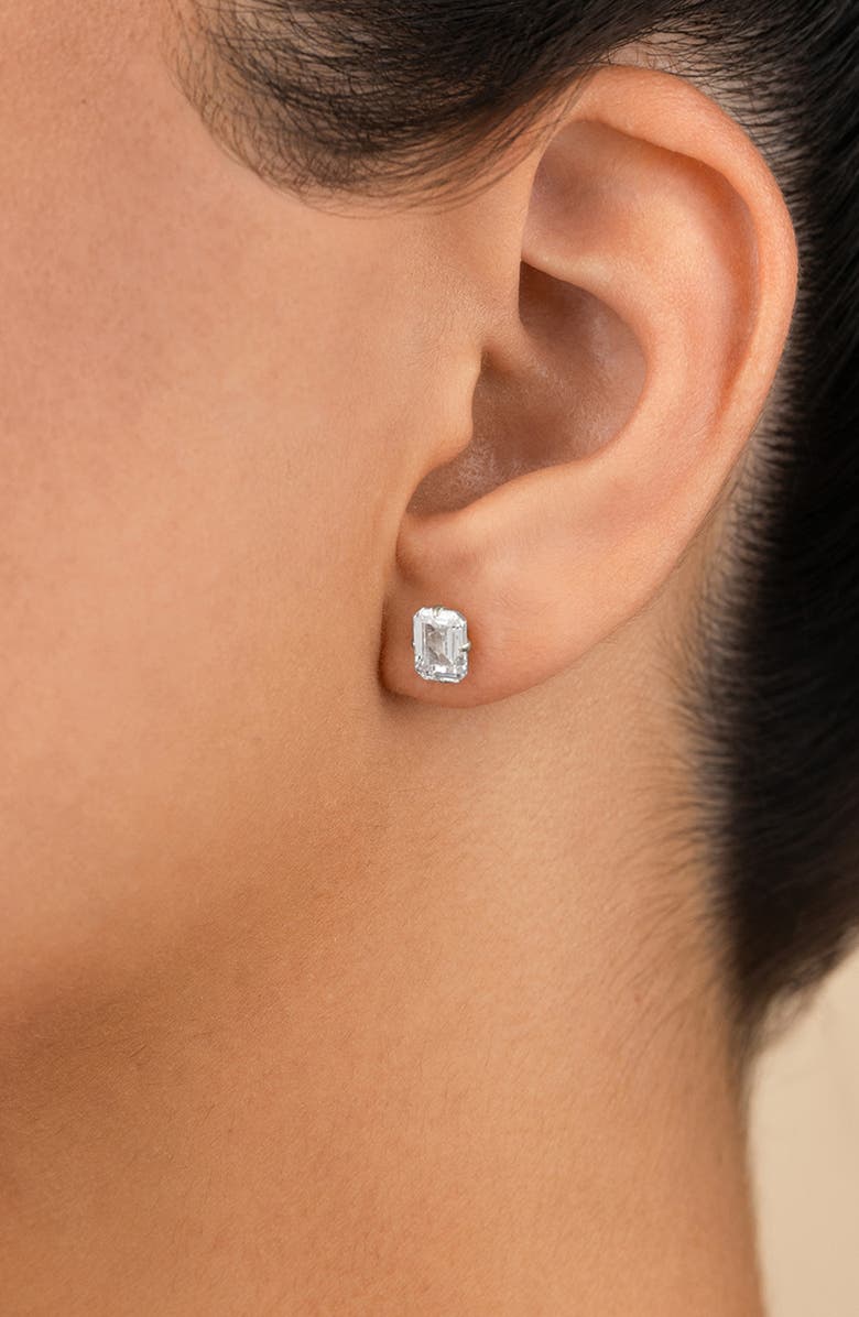 Sterling Forever Emerald-Cut Cubic Zirconia Stud Earrings, Alternate, color, Silver