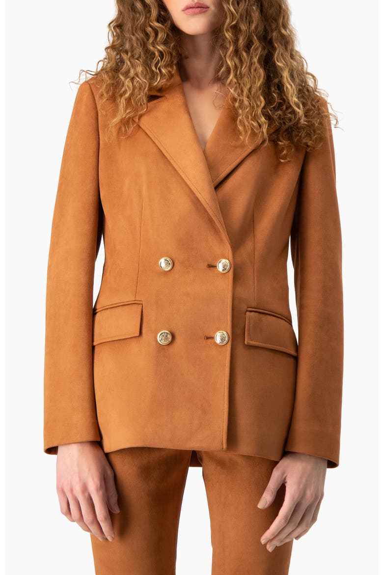 Double-Breasted Faux Suede Blazer, Main, color, Chedron