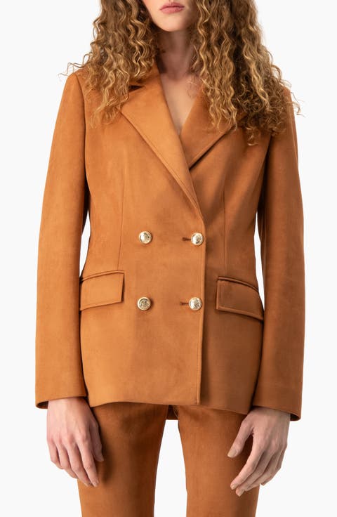 Double-Breasted Faux Suede Blazer