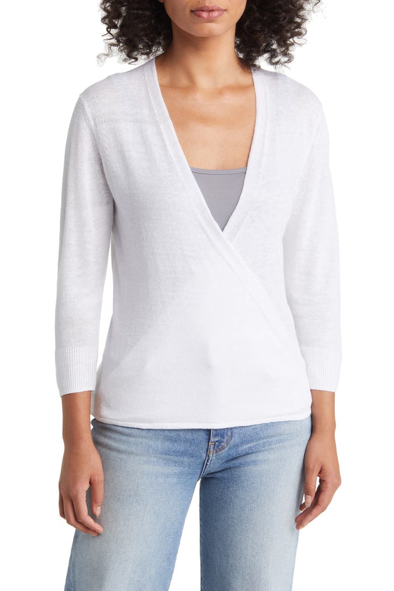 Addison Linen Blend Cardigan, Main, color, WHITE