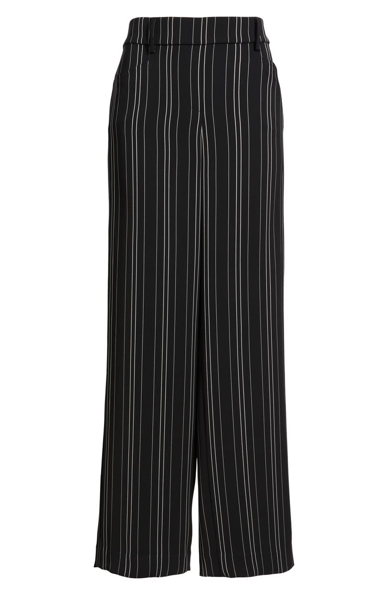 Anne Klein Stripe Pull-On Wide Leg Pants, Main, color, Anne Black/ White Dove