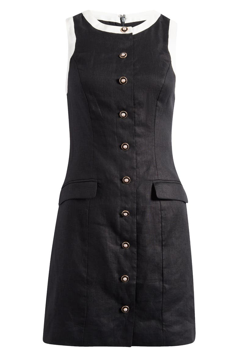Montana Contrast Sleeveless Linen Sheath Minidress, Alternate, color, BLACK / PORCELAIN