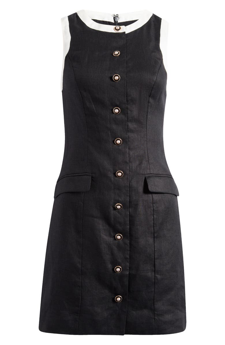 Ever New Montana Contrast Sleeveless Linen Sheath Minidress, Alternate, color, Black / Porcelain