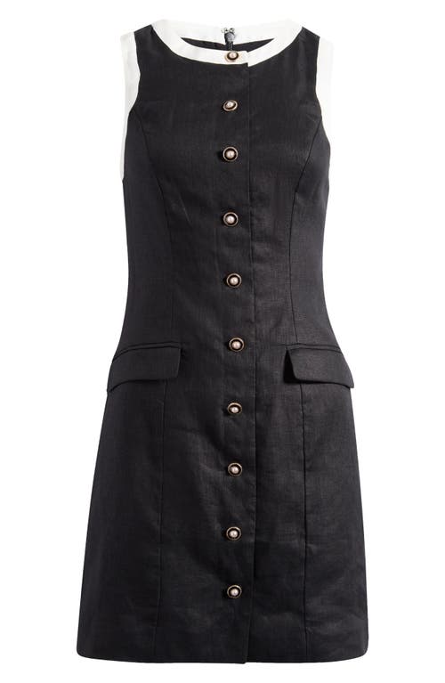 Ever New Montana Contrast Sleeveless Linen Sheath Minidress In Black