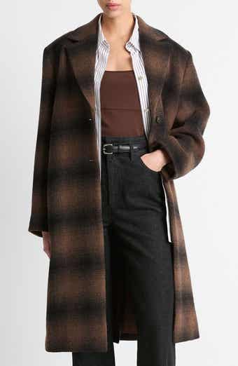 Vince Shadow Plaid Wool Blend Coat