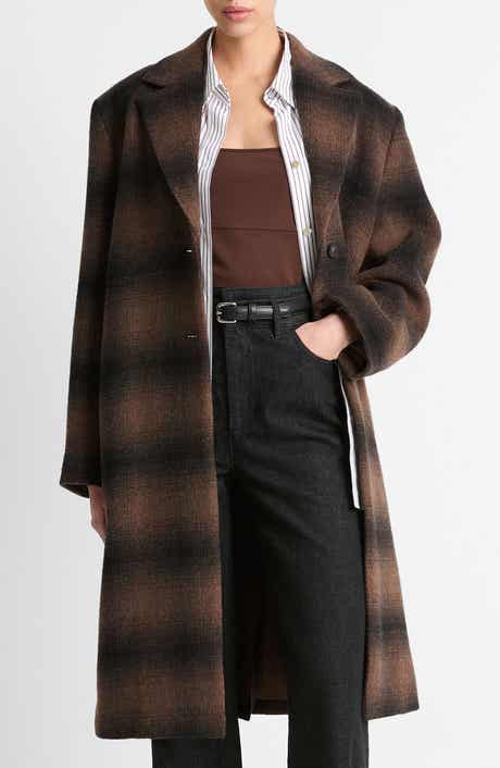 Vince Shadow Plaid Wool Blend Coat