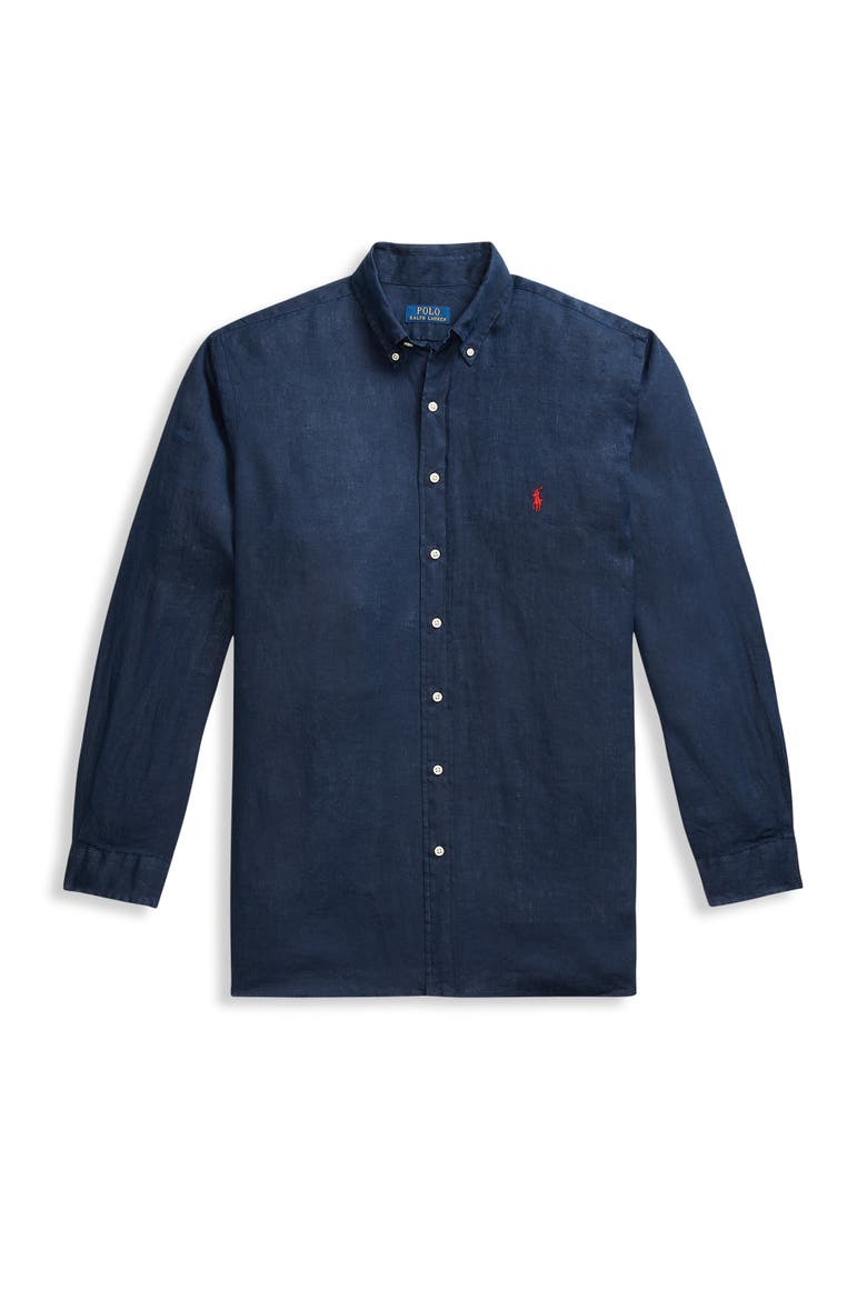 Big & Tall Linen Sport Shirt V2, Alternate, color, NEWPORT NAVY