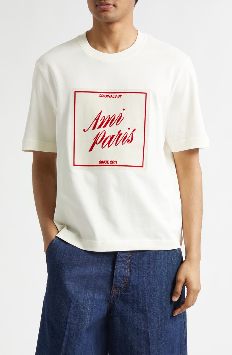 AMI PARIS Boxy Cotton Graphic T-Shirt, Main, color, Blanc Creme