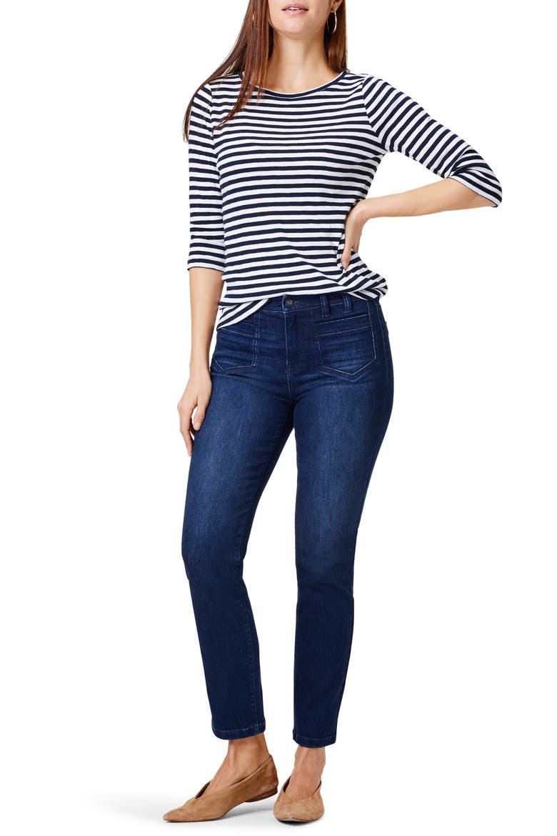Stripe Bateau Neck Cotton Blend Top, Alternate, color, INDIGO MULTI