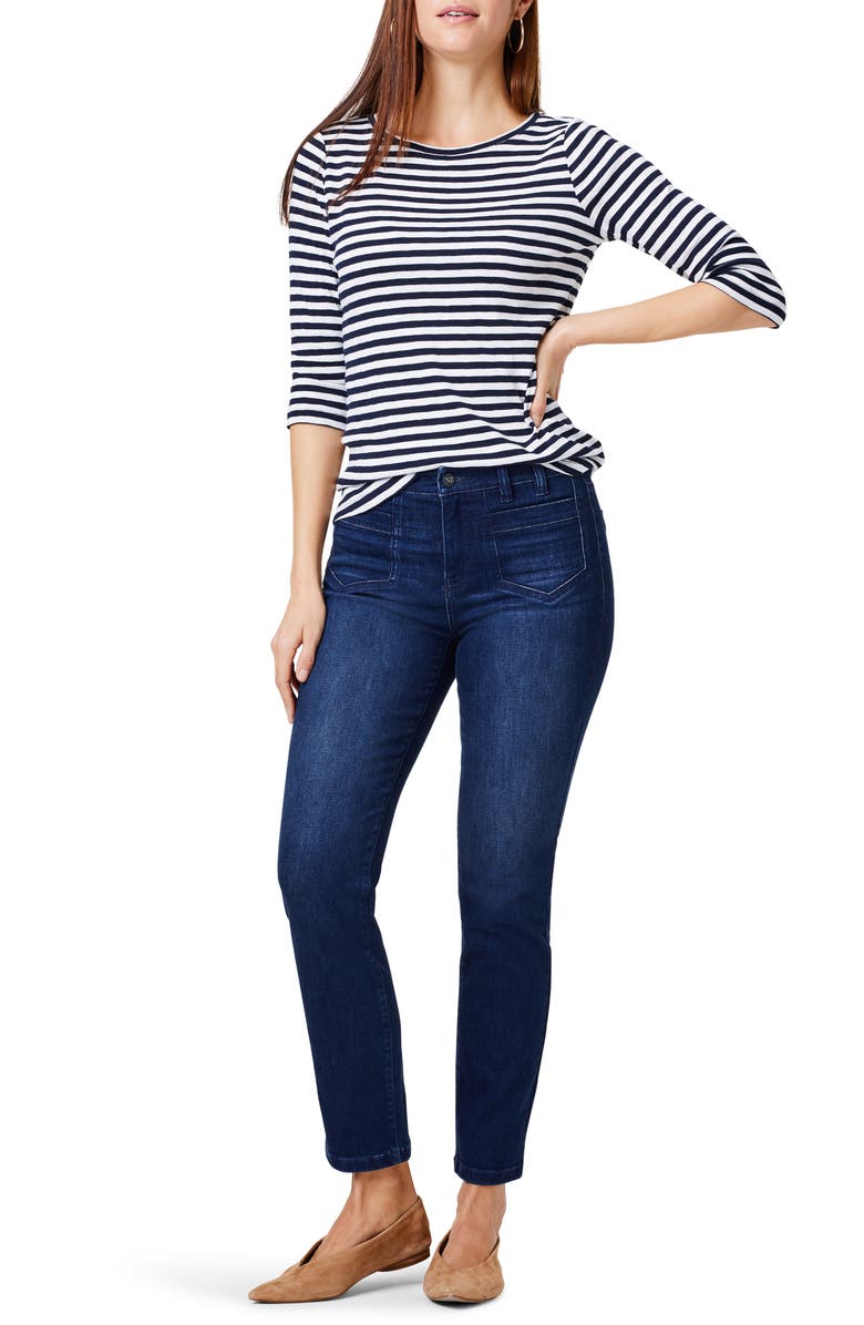 NZT by NIC+ZOE Stripe Bateau Neck Cotton Blend Top, Alternate, color, Indigo Multi