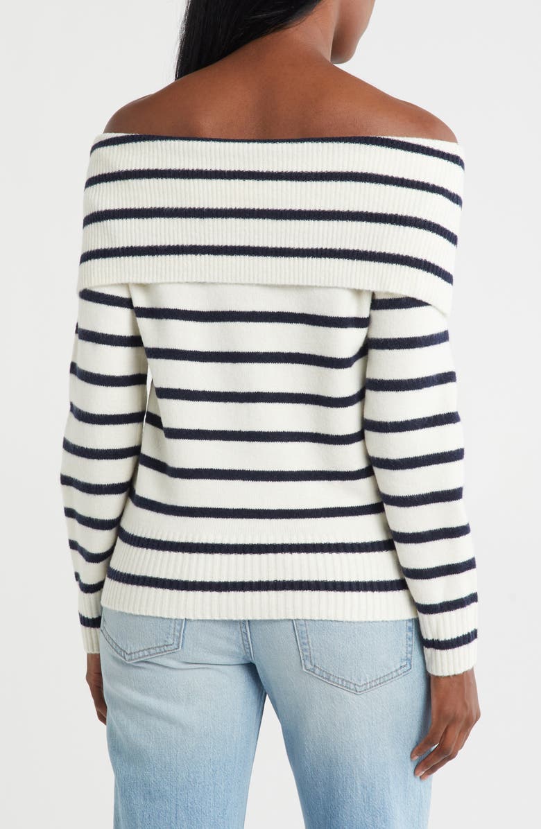 Lucky Brand Cloud Off the Shoulder Sweater, Alternate, color, Cadet Navy Multi Stripe