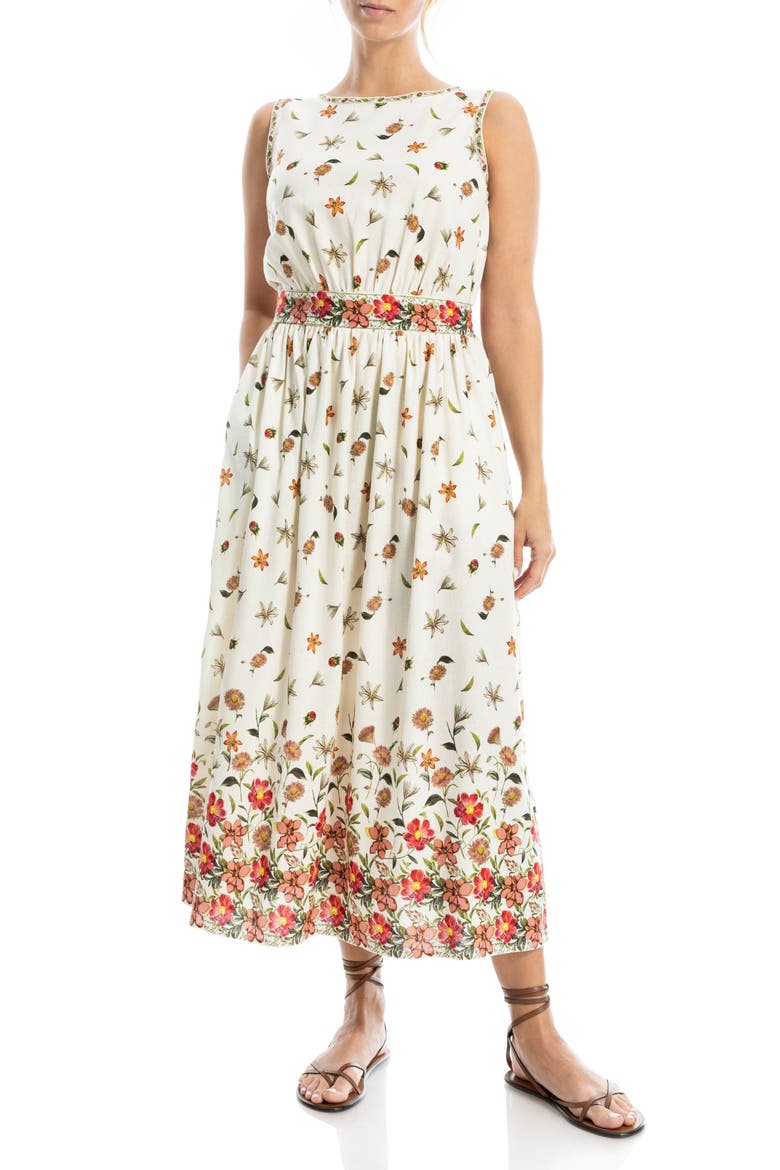 Floral Sleeveless Boat Neck Maxi Dress, Main, color, NATURAL/ RED POPPY