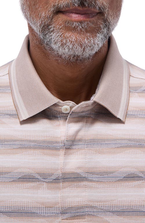 Bugatchi Wavy Stripe Cotton Polo In Sand
