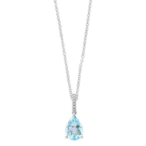 14K White Gold Diamond,Aquamarine Pendant