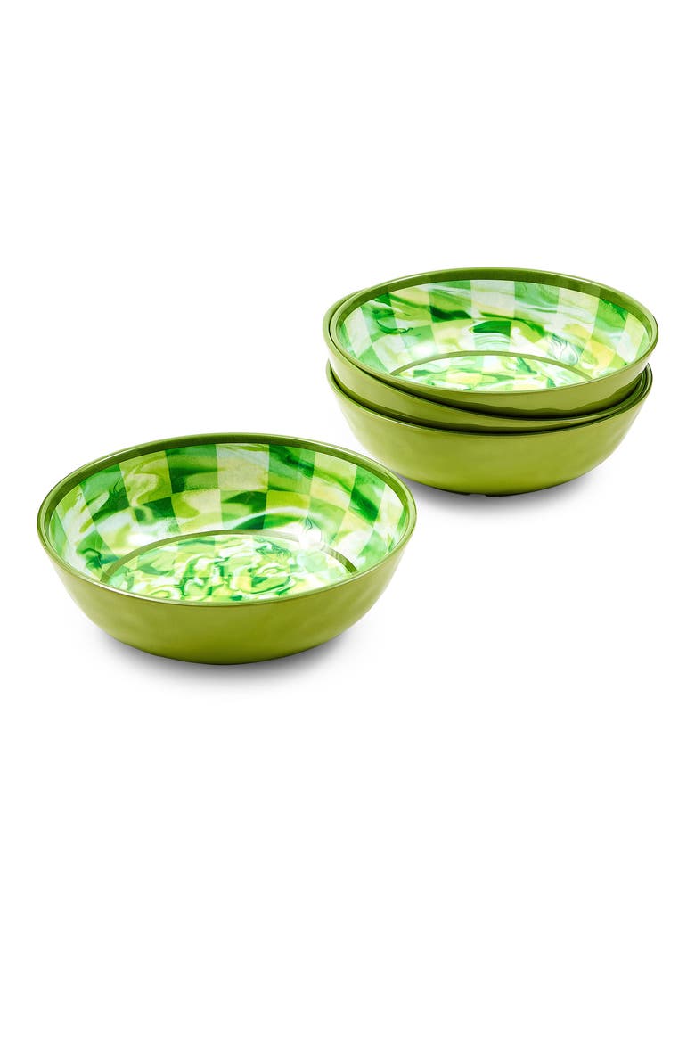 Green Marble Check Set of 4 Small Melamine Bowls, Main, color, GREEN