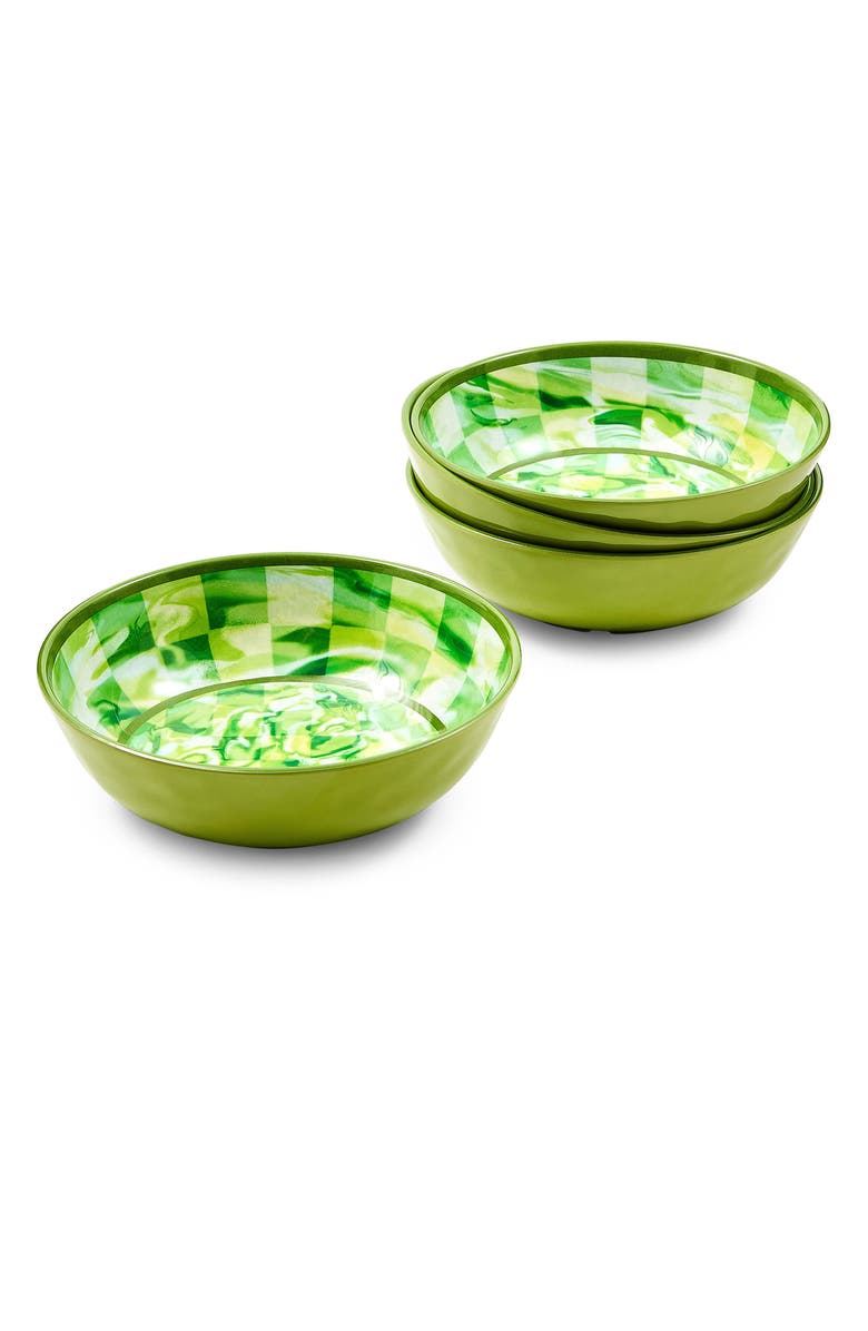 MACKENZIE CHILDS Green Marble Check Set of 4 Small Melamine Bowls, Main, color, Green