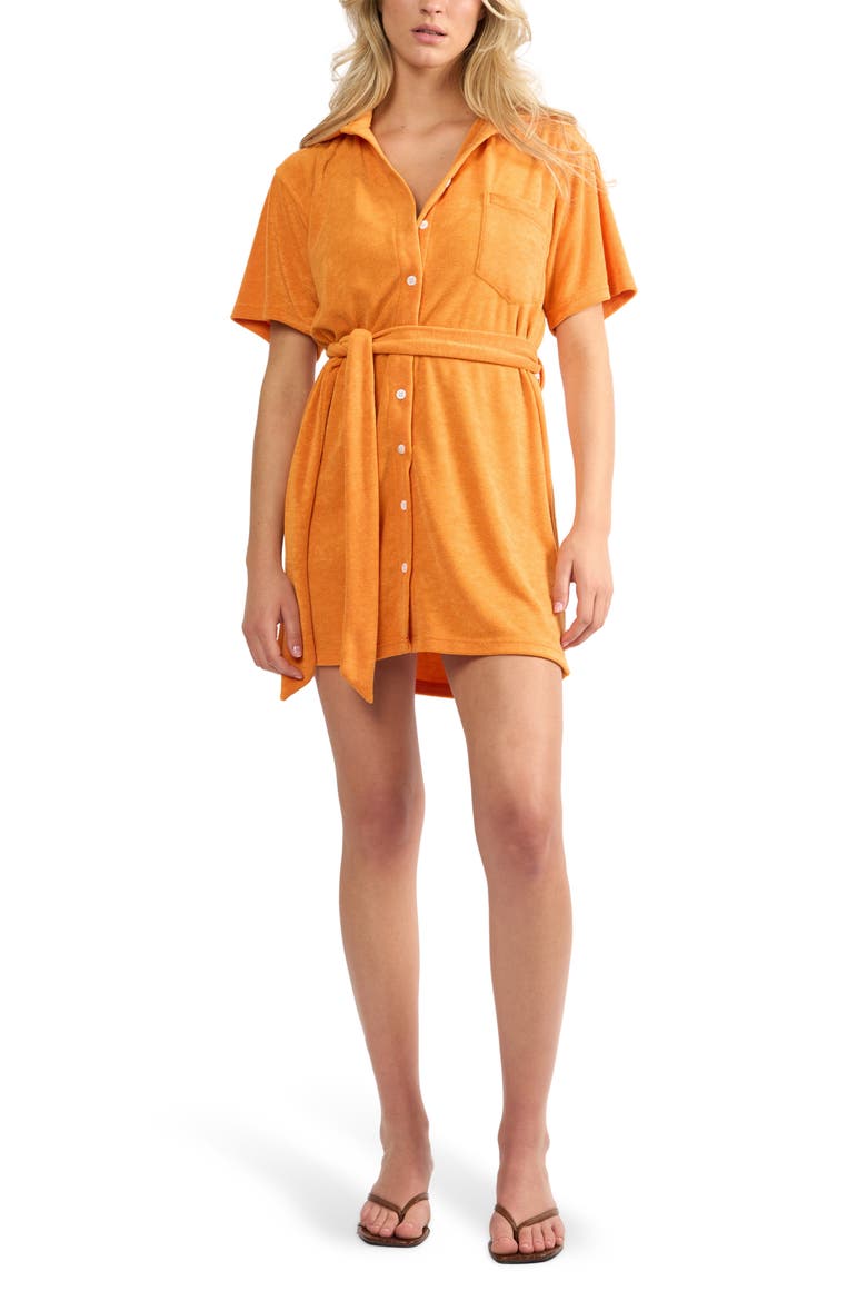 The Coastal Terry Cloth Cover-Up Shirtdress, Main, color, ORANGE