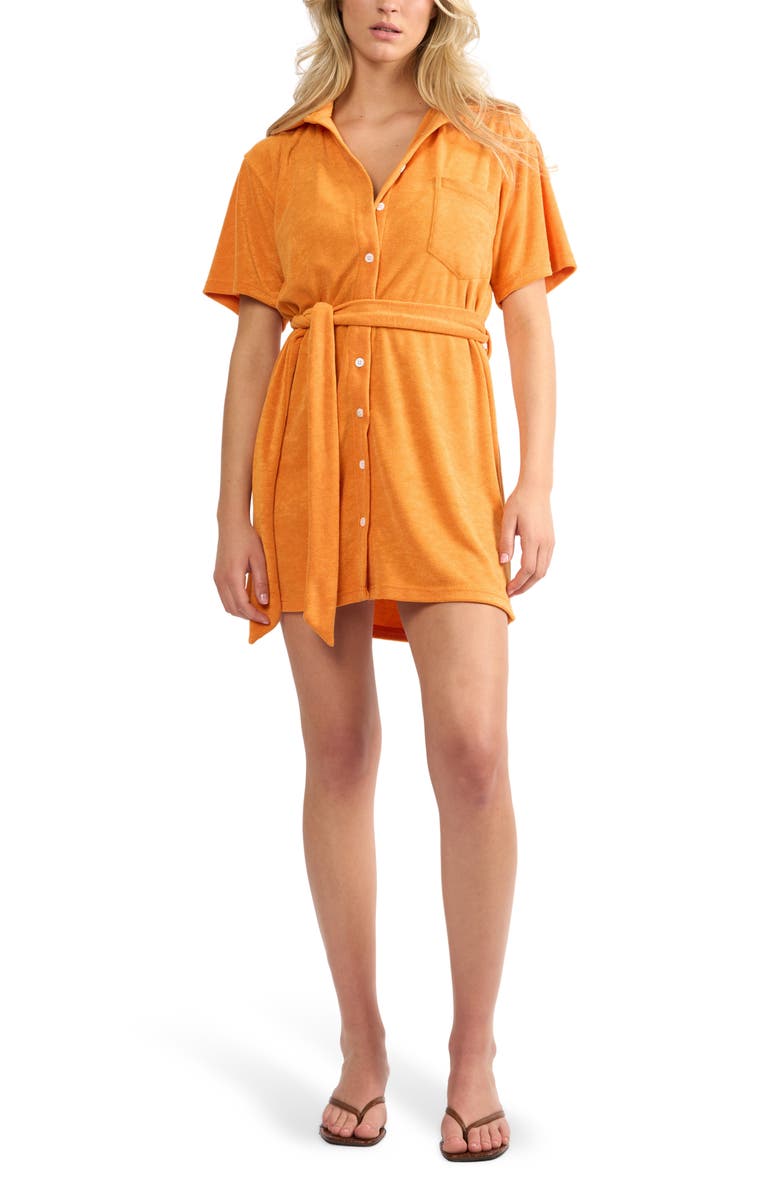 Viens Avec Moi The Coastal Terry Cloth Cover-Up Shirtdress, Main, color, Orange