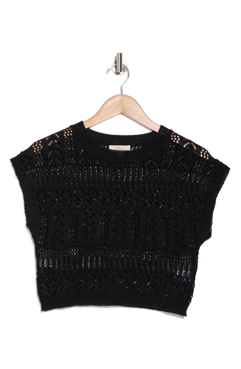 Elan Pointelle Stitch Cover-Up Crop Sweater, Alternate, color, Black