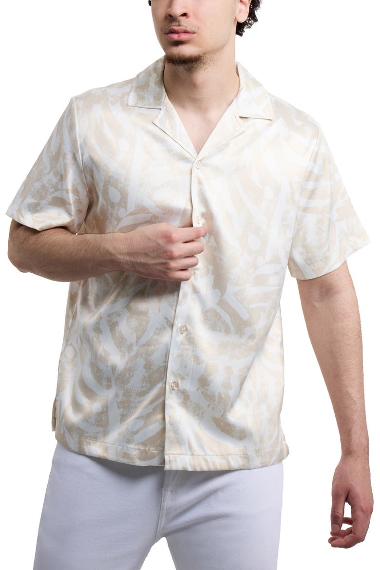 Leaf Printed Camp Shirt, Alternate, color, CREAM