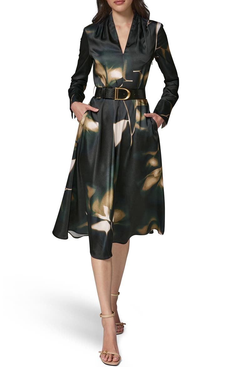 Belted Long Sleeve Dress, Main, color, OLIV BRINE