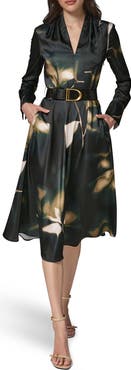 Donna Karan New York Belted Long Sleeve Dress