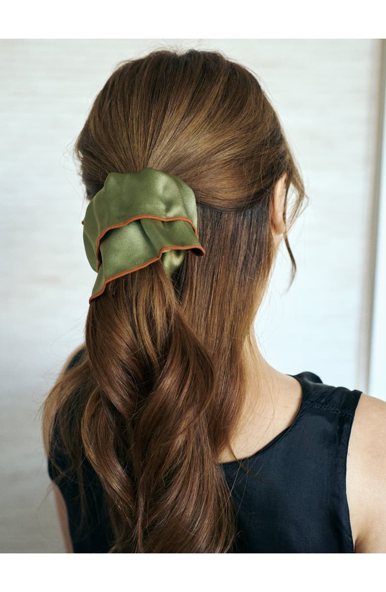 Lost Pattern NYC "Maxi Flower" Double-Layer Oversized Silk Scrunchie, Alternate, color, Martini Olive