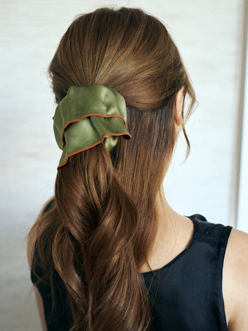 Lost Pattern Nyc Women's Green Maxi Flower Double-layer Oversized Silk Scrunchie - Martini Olive In Green