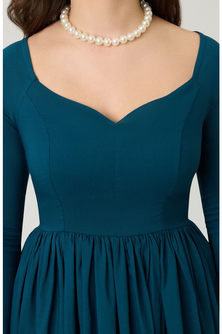Sweetheart Long Sleeve Swing Dress, Alternate, color, Green Solid