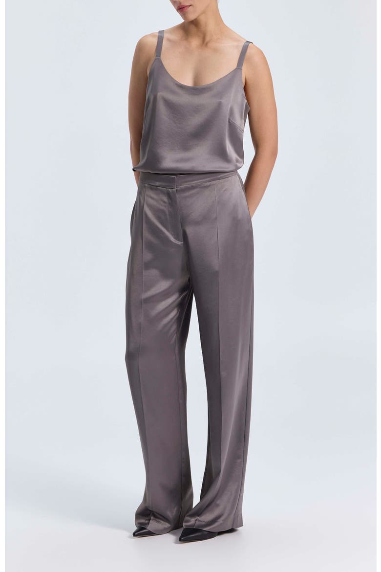 Satin Tank Top with Round Neck and Adjustable Straps, Alternate, color, Light Grey
