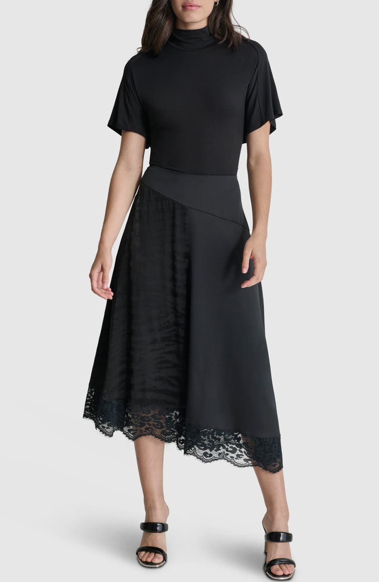 DKNY Mixed Media Lace Trim Midi Skirt, Alternate, color, 