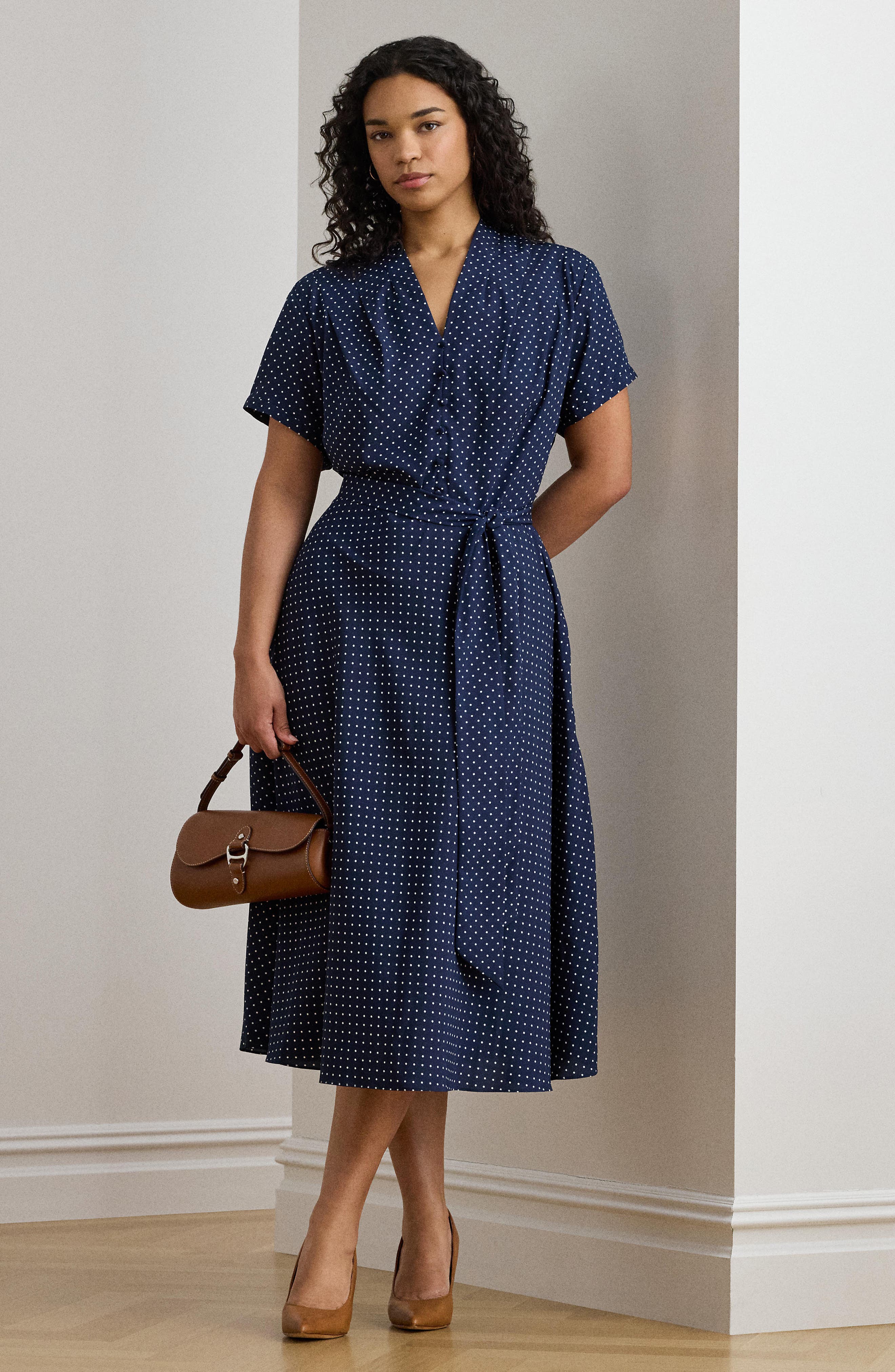 Lauren Ralph Lauren Micro Dot Crêpe de Chine Midi Shirtdress (Women ...