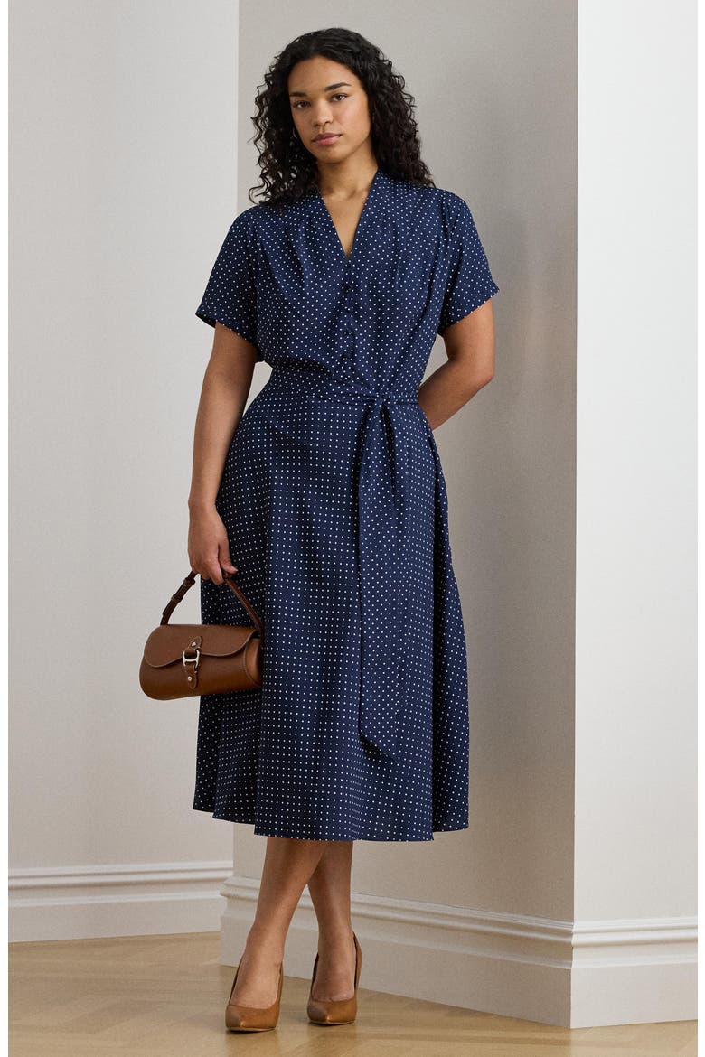 Micro Dot Crêpe de Chine Midi Shirtdress, Alternate, color, NVY/WHT