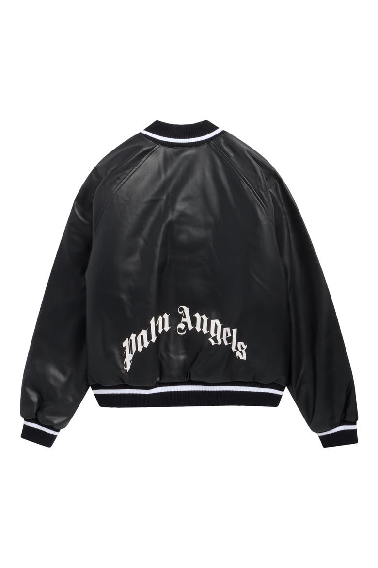 Kids' Coated Varsity Bomber Jacket, Alternate, color, BLACK - OFF WHITE