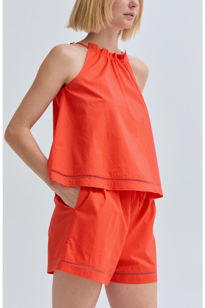 Poplin Lattice Trim Shorts, Alternate, color, Burnt Orange