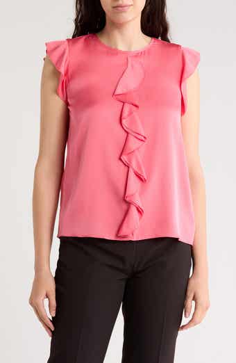 Elie Tahari The Anya Ruffle Cap Sleeve Silk Blend Top