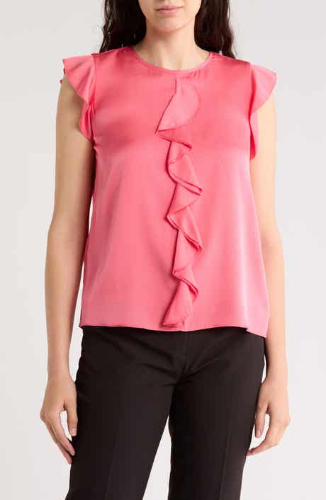 Elie Tahari The Anya Ruffle Cap Sleeve Silk Blend Top
