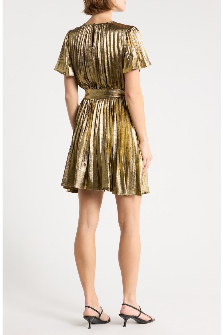 Plissé Pleat Tie Waist Dress, Alternate, color, GOLD