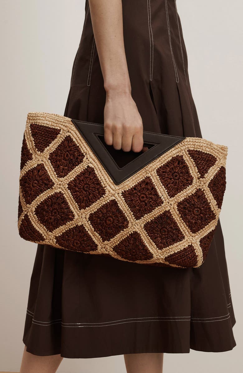 Veronica Beard Vesper Raffia Handbag, Alternate, color, Espresso Multi