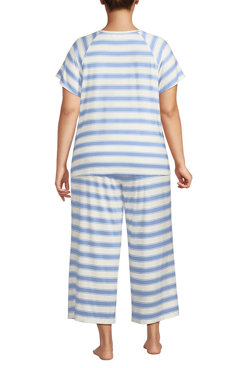 Cooling Pajama Set - Short Sleeve Top and Crop Pants, Alternate, color, Misty Blue Stripe