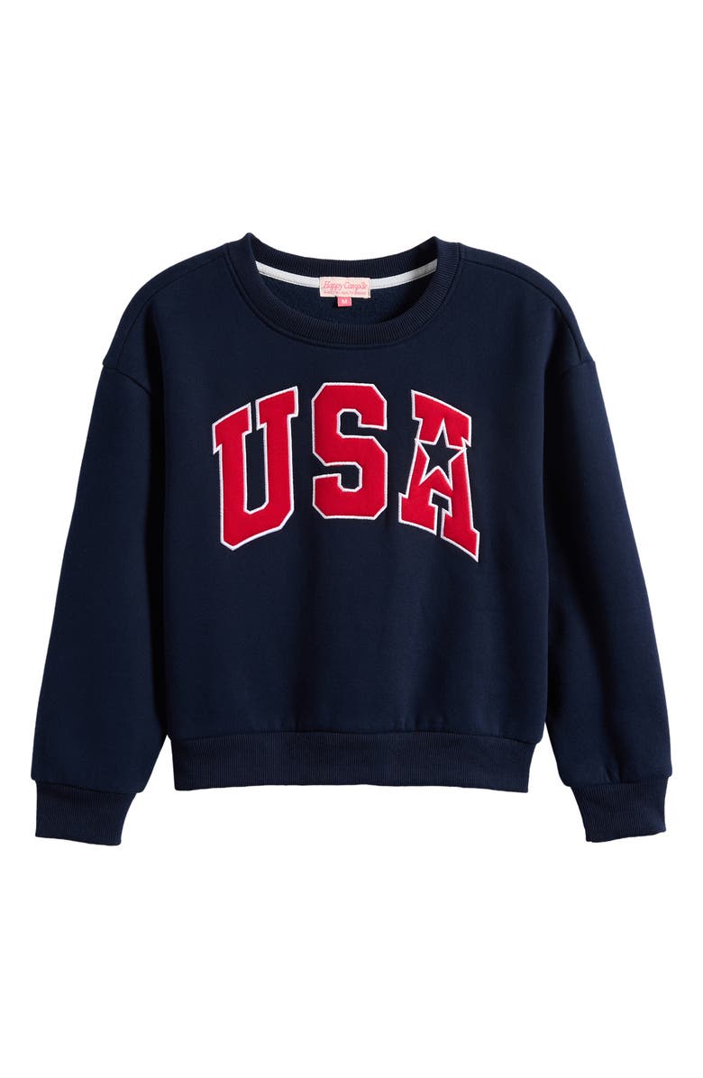HAPPY CAMP3R Kids' USA Crewneck Sweatshirt, Main, color, Navy